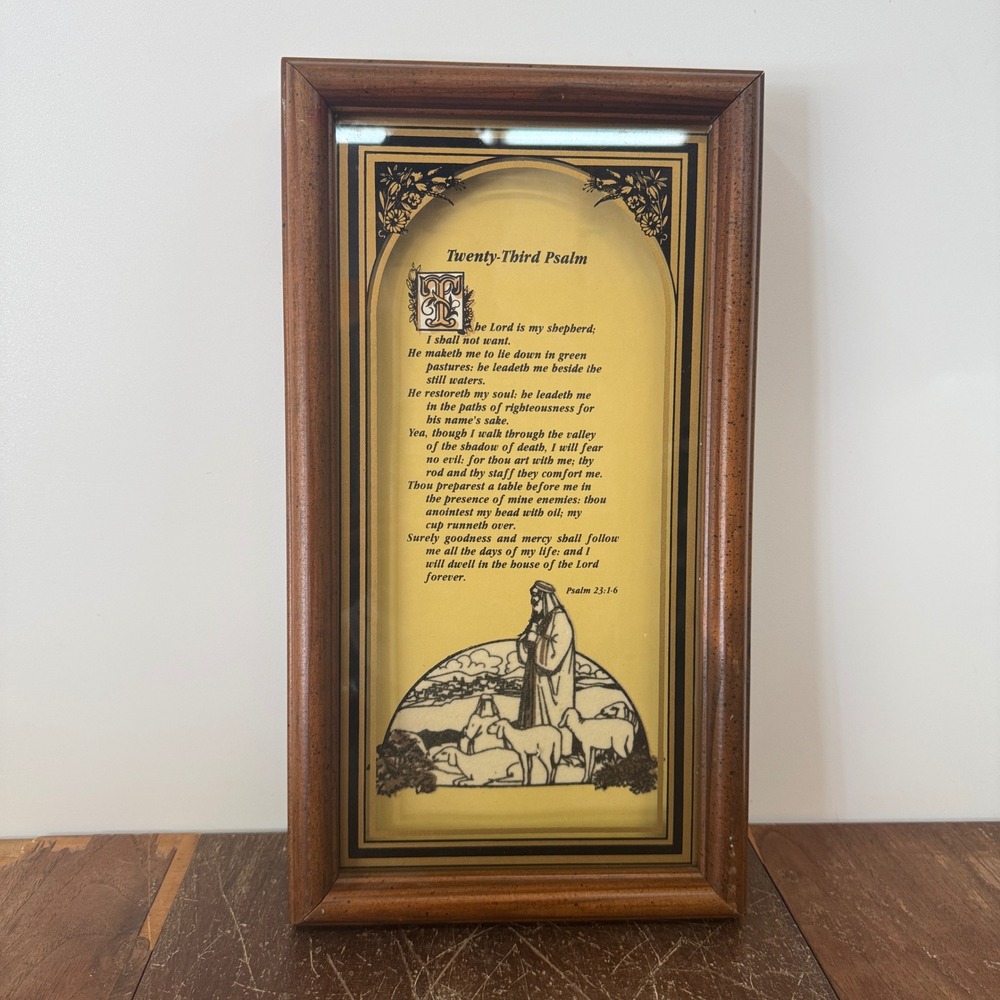 Vintage Framed Twenty-Third Psalm Wall Decor Religious Art Shepherd Bible Verse‎